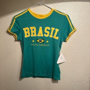 Brasil Graphic baby Tee in Green & Yellow